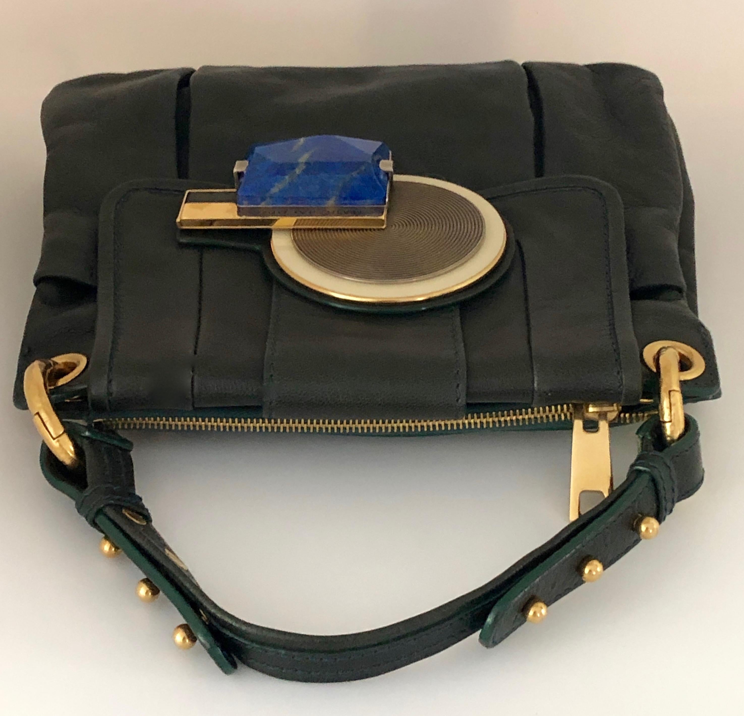 Marc Jacobs Green Leather Double Saddlebag w/ Top Handle & Metal / Jewel Accents 2
