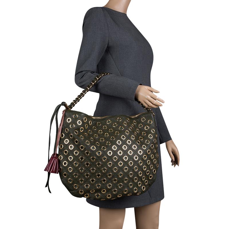 Black Marc Jacobs Green Leather Eyelet Nomad Shoulder Bag