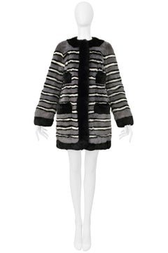Marc Jacobs Grey And Black Striped Rabbit Fur Coat 2014