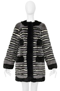 Marc Jacobs Grey And Black Striped Rabbit Fur Coat 2014