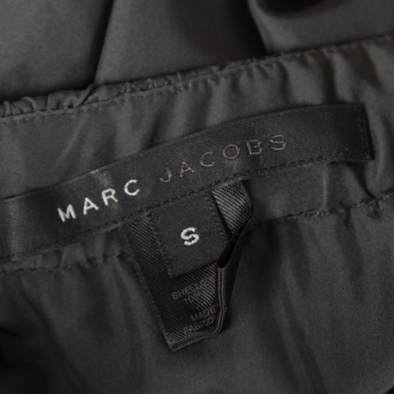 Marc Jacobs Grey Plunge Neck Ruffled Tie Detail Silk Dress S In Good Condition In Dubai, Al Qouz 2