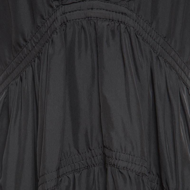 Marc Jacobs Grey Plunge Neck Ruffled Tie Detail Silk Dress S 1
