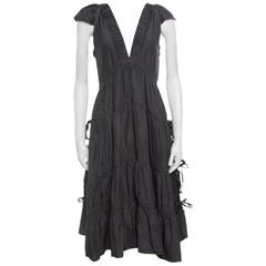 Marc Jacobs Grey Plunge Neck Ruffled Tie Detail Silk Dress S
