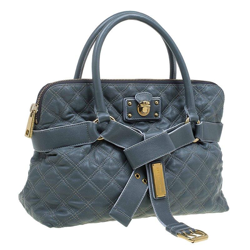 Marc Jacobs Grey Quilted Leather Bruna Belted Tote In Good Condition In Dubai, Al Qouz 2