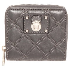 Marc Jacobs grey quilted leather compact zippy wallet with silver-tone hardware