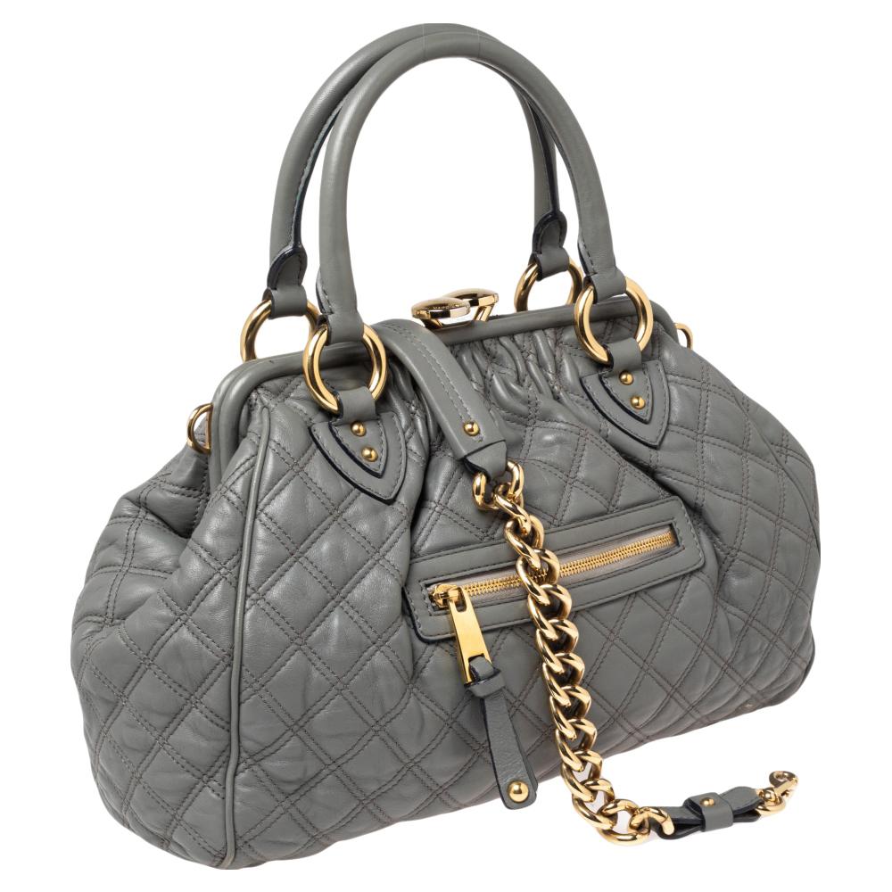 Marc Jacobs Grey Quilted Leather Stam Satchel In Good Condition In Dubai, Al Qouz 2