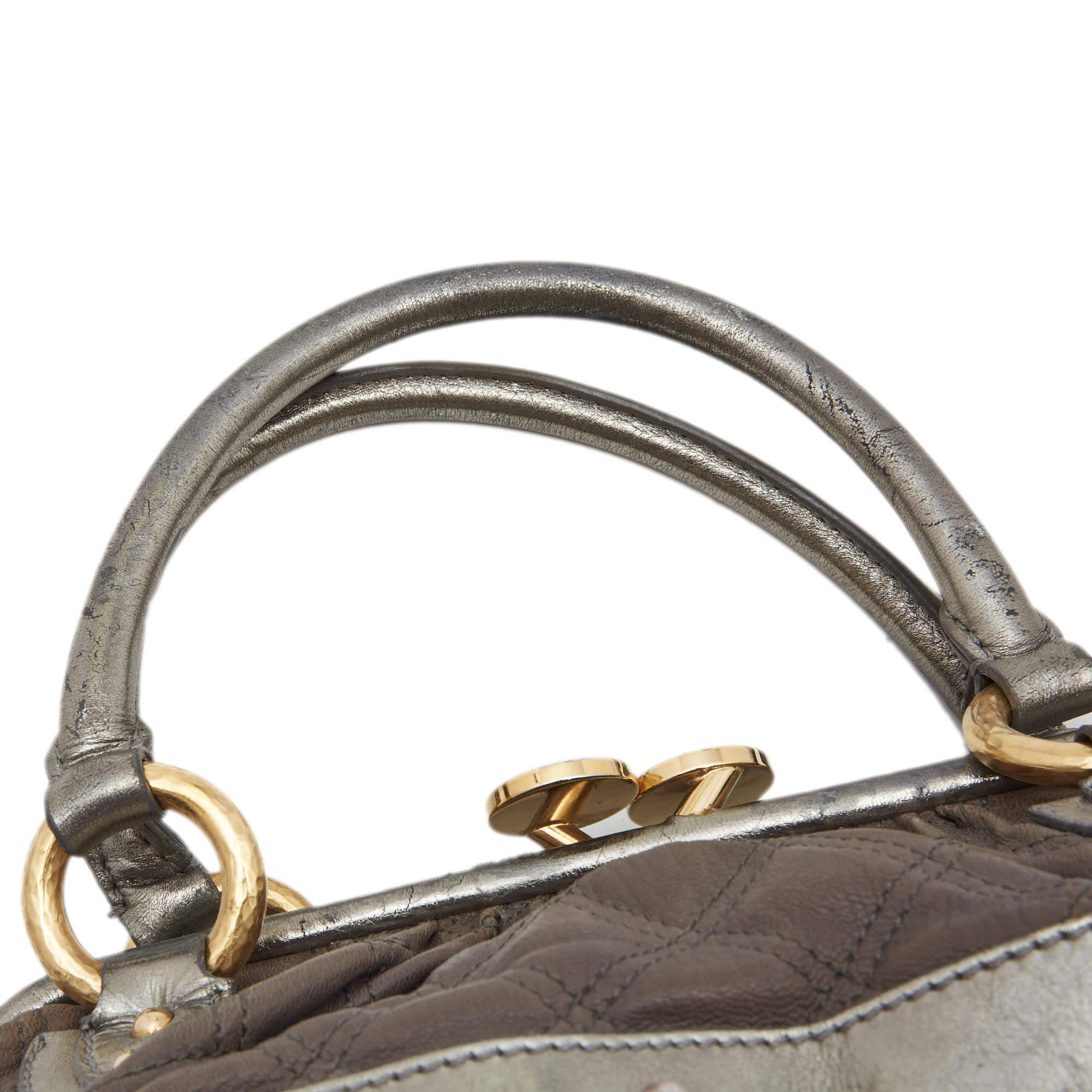 Marc Jacobs Grey/Silver Quilted Leather Stam Shoulder Bag For Sale 11