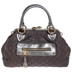 Marc Jacobs Grey/Silver Quilted Leather Stam Shoulder Bag