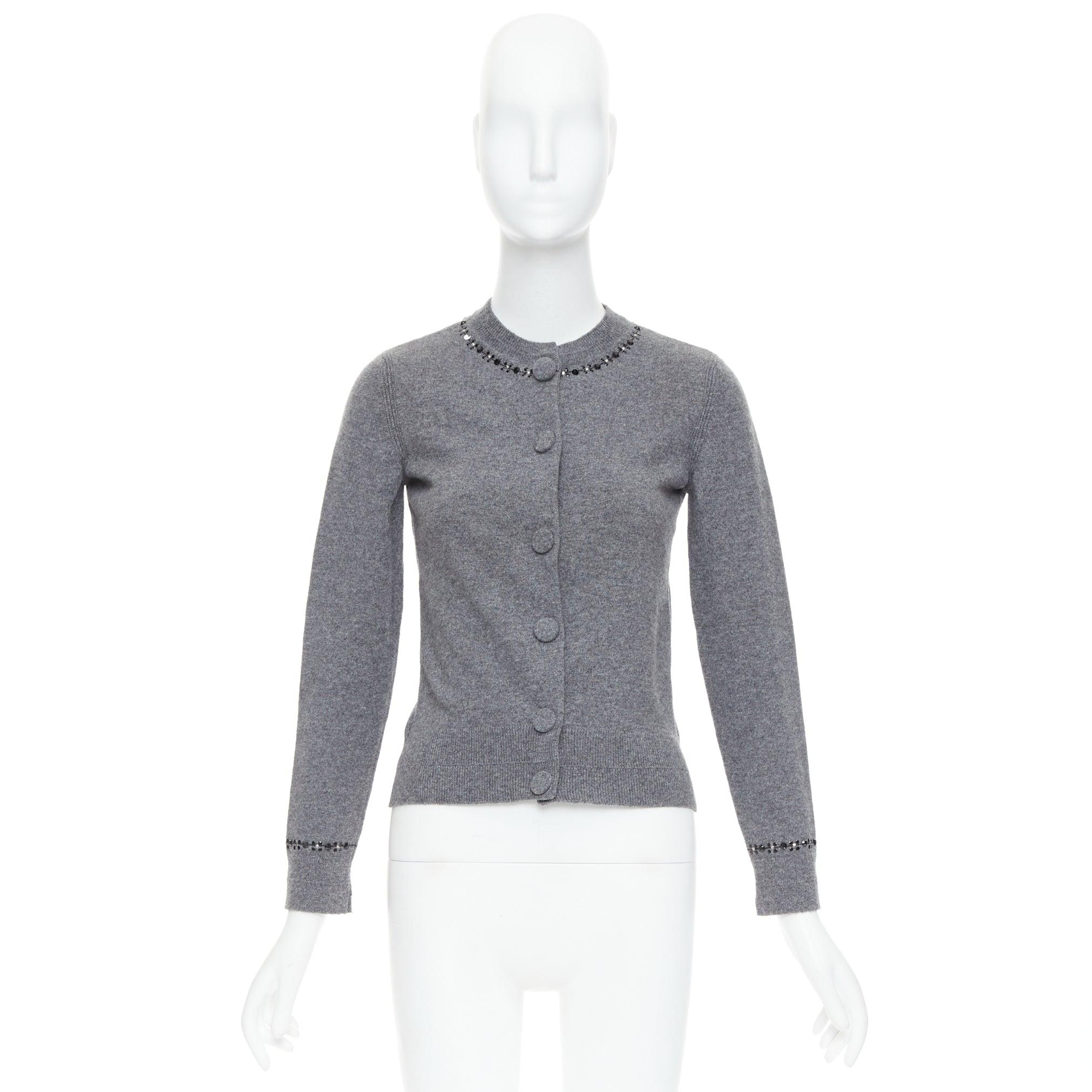 MARC JACOBS grey wool cashmere embellished trim cardigan sweater XS For Sale 5