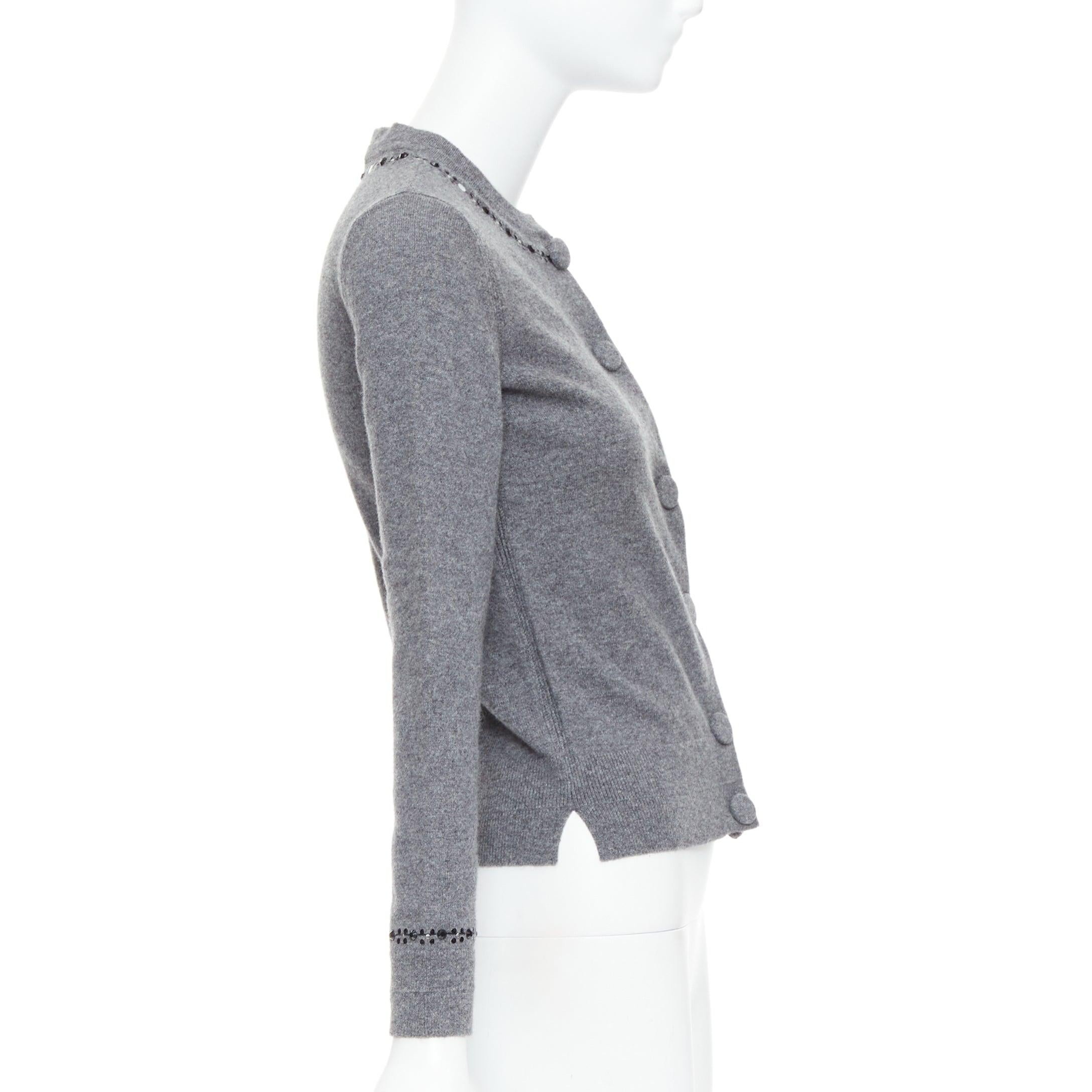 Women's MARC JACOBS grey wool cashmere embellished trim cardigan sweater XS For Sale