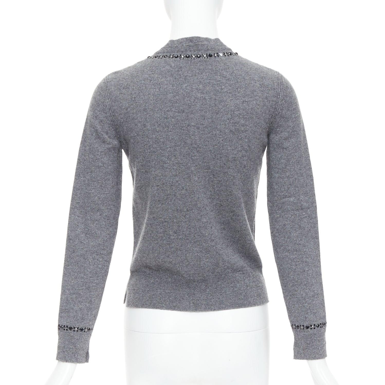 MARC JACOBS grey wool cashmere embellished trim cardigan sweater XS For Sale 1