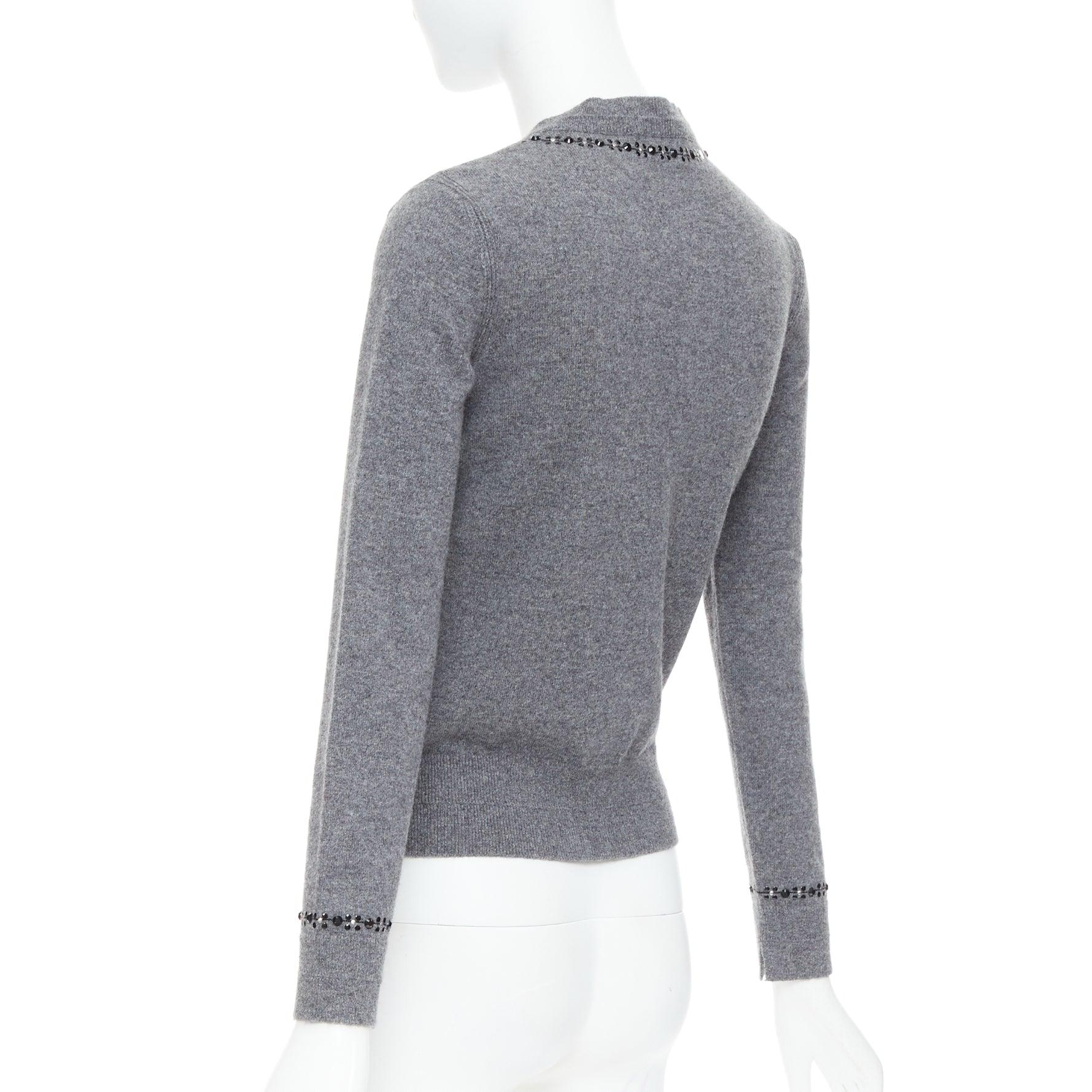 MARC JACOBS grey wool cashmere embellished trim cardigan sweater XS For Sale 2