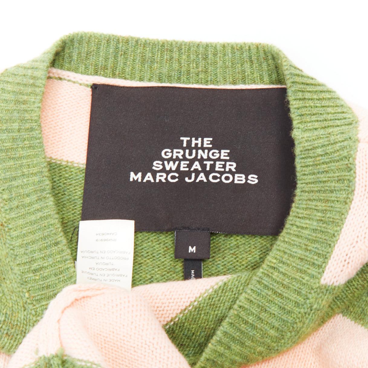 Pull oversize MARC JACOBS Grunge Sweater rose vert laine vieillie M en vente 3