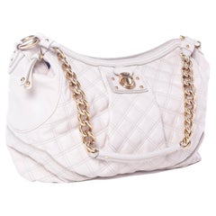 Marc Jacobs Handbag Bone Quilted Leather Zip Top Hobo Bag With Gold Chain Strap