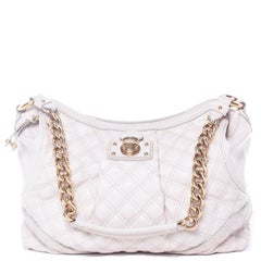 Used Marc Jacobs Handbag Bone Quilted Leather Zip Top Hobo Bag With Gold Chain Strap