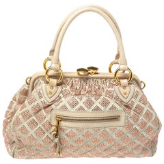 Marc Jacobs Ivory Crystal Embellished Suede and Leather Stam Satchel