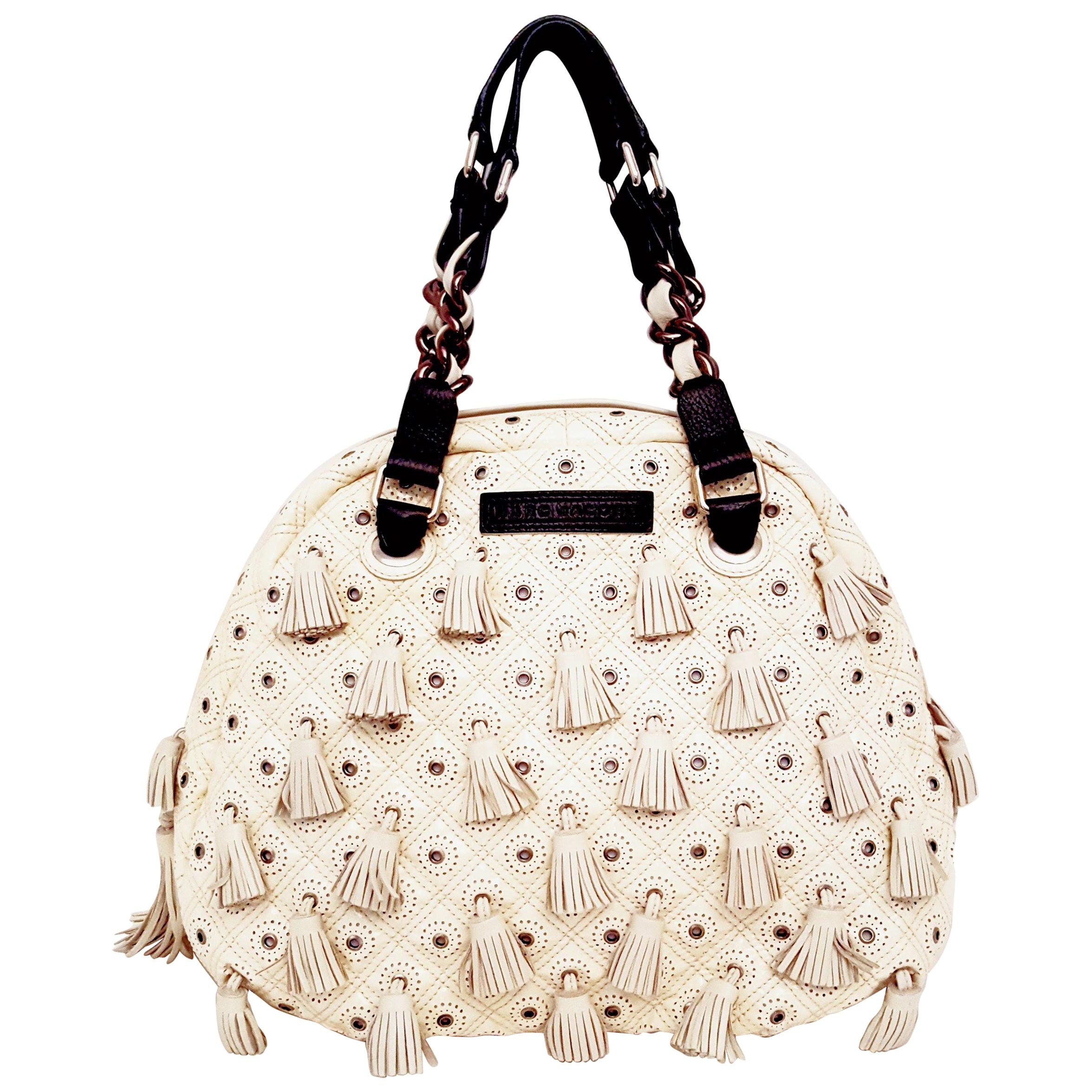 Marc Jacobs Ivory Patent Leather Multi Tassel Dancer Bag with 2 Top  Handles   For Sale