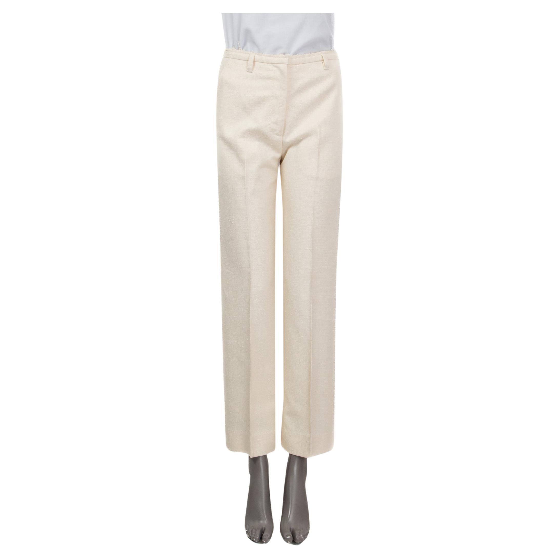 MARC JACOBS ivory raw silk FRAYED WAISTBAND Dress Pants 2 XXS For Sale