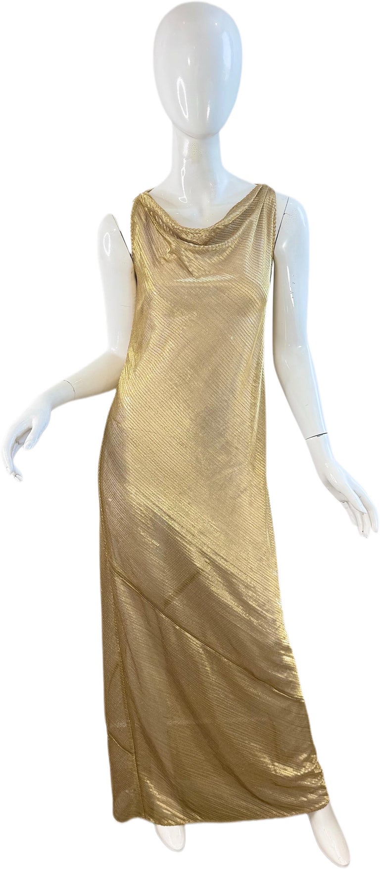 Marc Jacobs Late 90s Sz 8 Gold Metal Link Column Evening Gown Runway Dress  Gown For Sale at 1stDibs