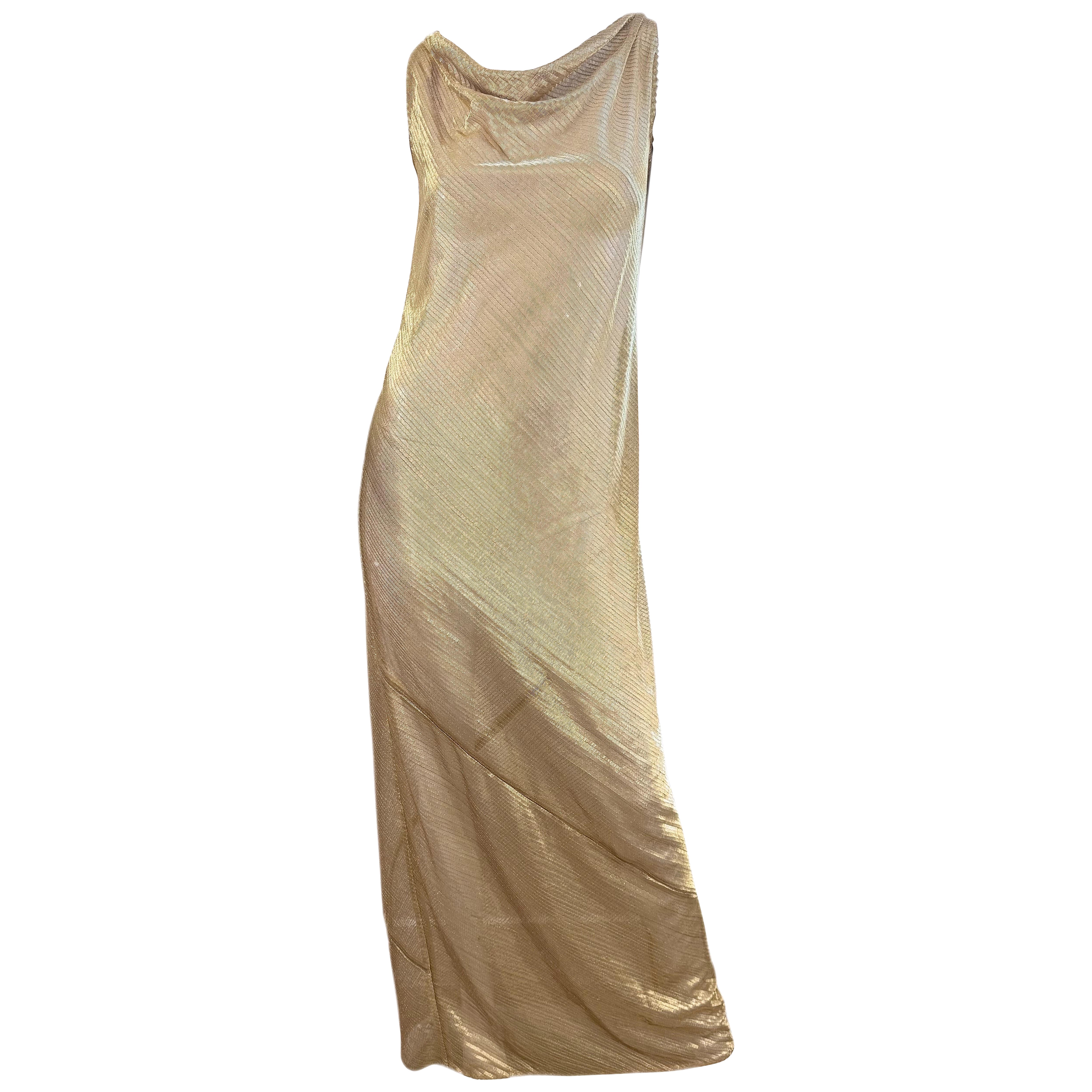 Marc Jacobs Late 90s Sz 8 Gold Metal Link Column Evening Gown Runway Dress Gown