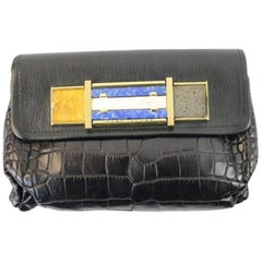 Marc Jacobs Limited Edition 150mja1025 Black Crocodile Skin Leather Clutch