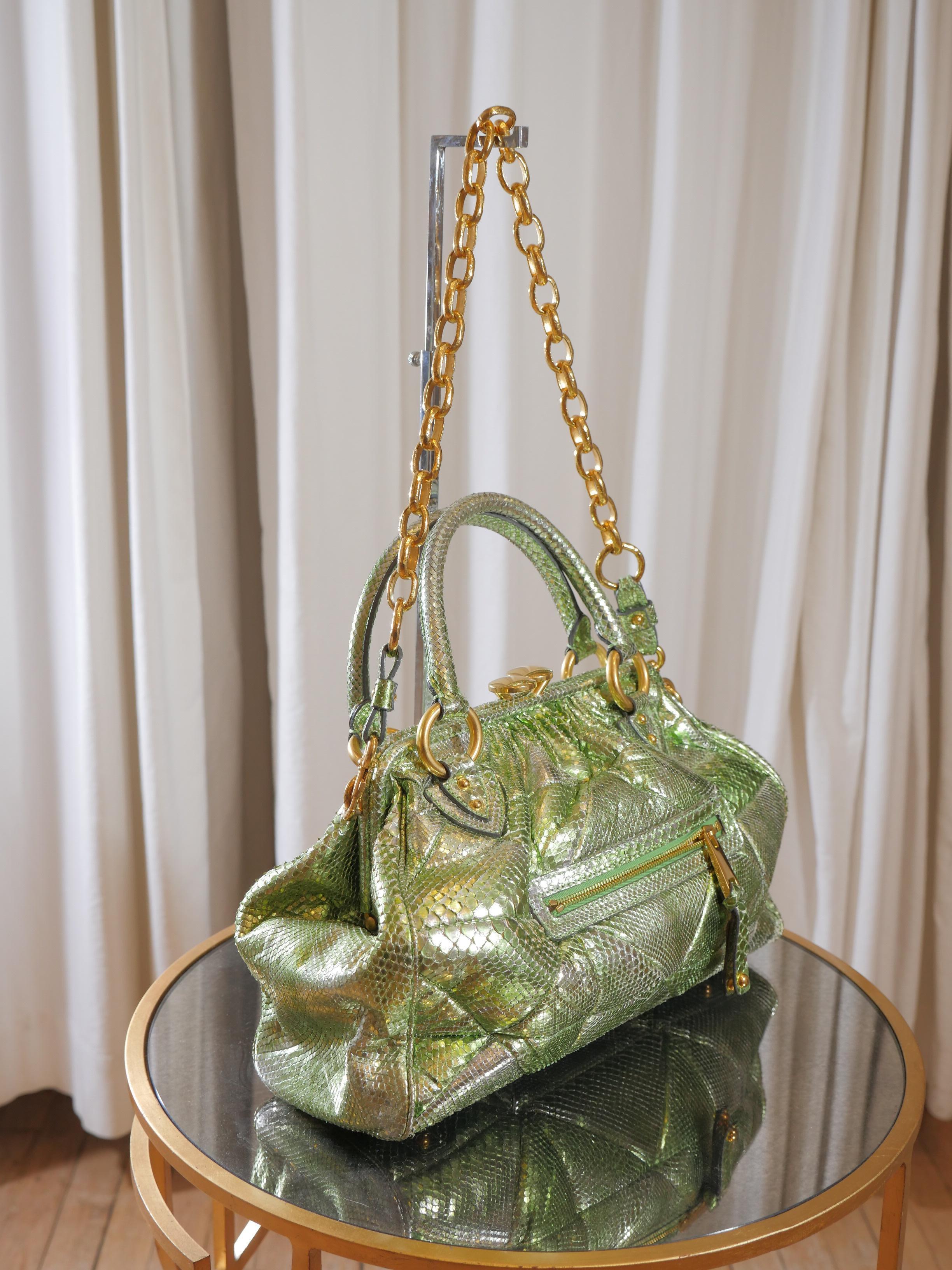 Beige Marc Jacobs Limited Edition Green Snakeskin Stam Bag