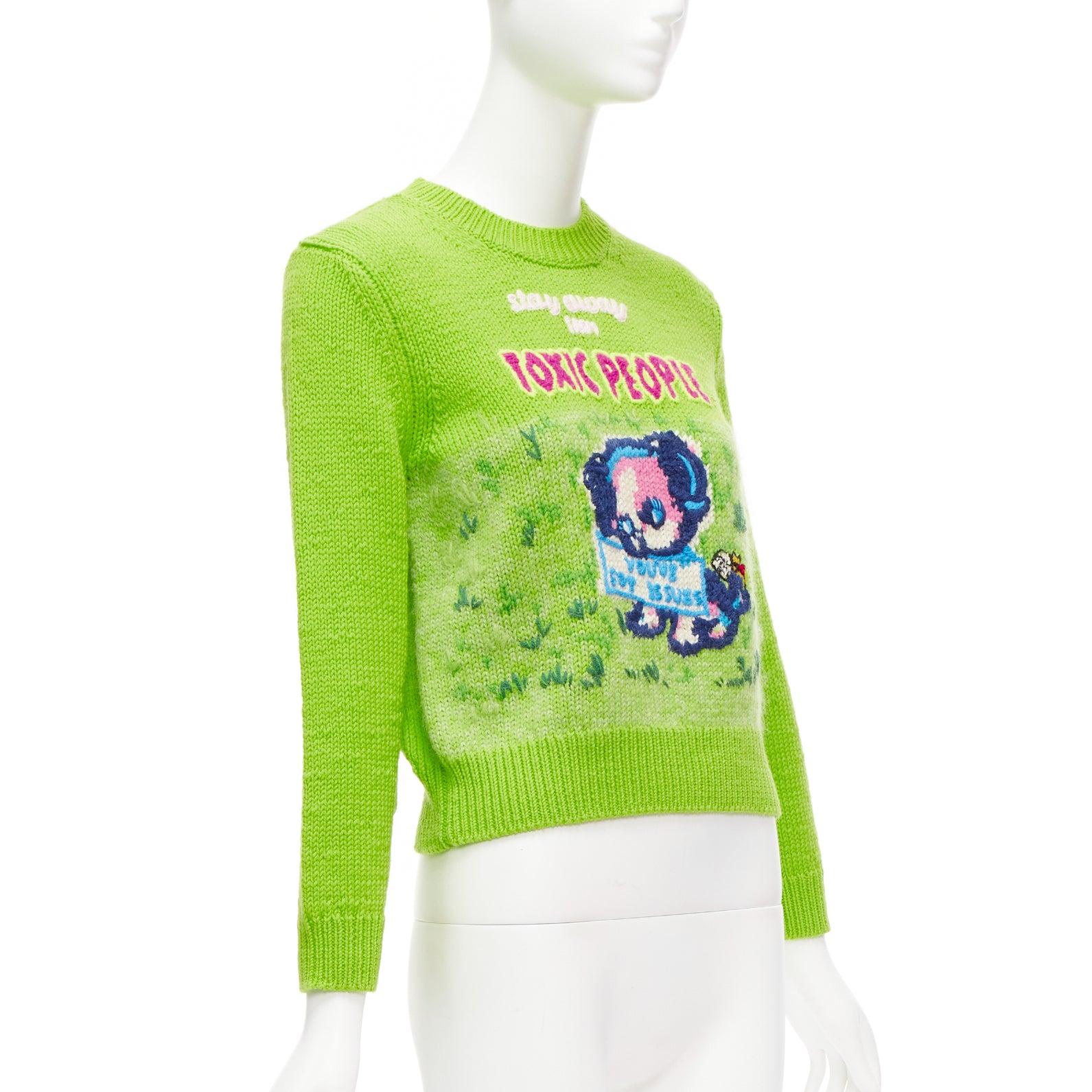MARC JACOBS Magda Archer lime green Toxic People intarsia cropped sweater XS In Excellent Condition For Sale In Hong Kong, NT