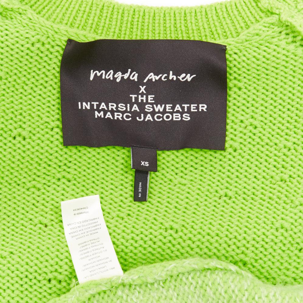 MARC JACOBS Magda Archer lime green Toxic People intarsia cropped sweater XS For Sale 4