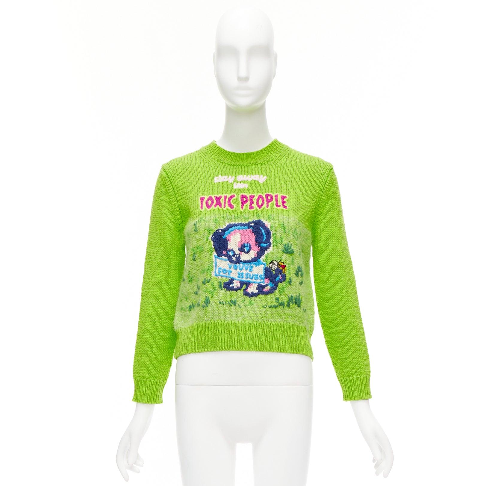 MARC JACOBS Magda Archer lime green Toxic People intarsia cropped sweater XS For Sale 5