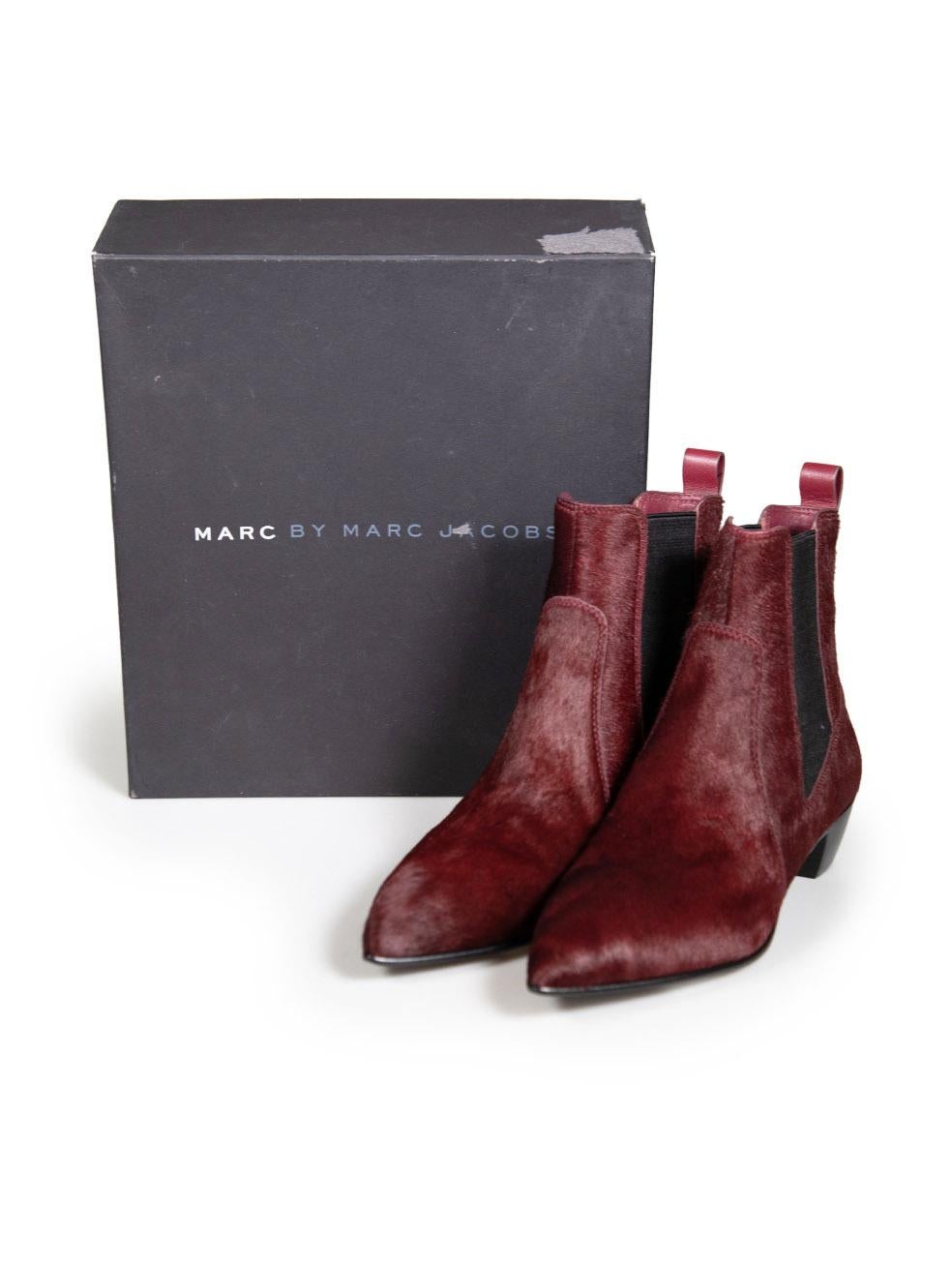 Marc Jacobs Marc by Marc Jacobs Burgundy Cow Fur Chelsea Boots Size IT 40 1
