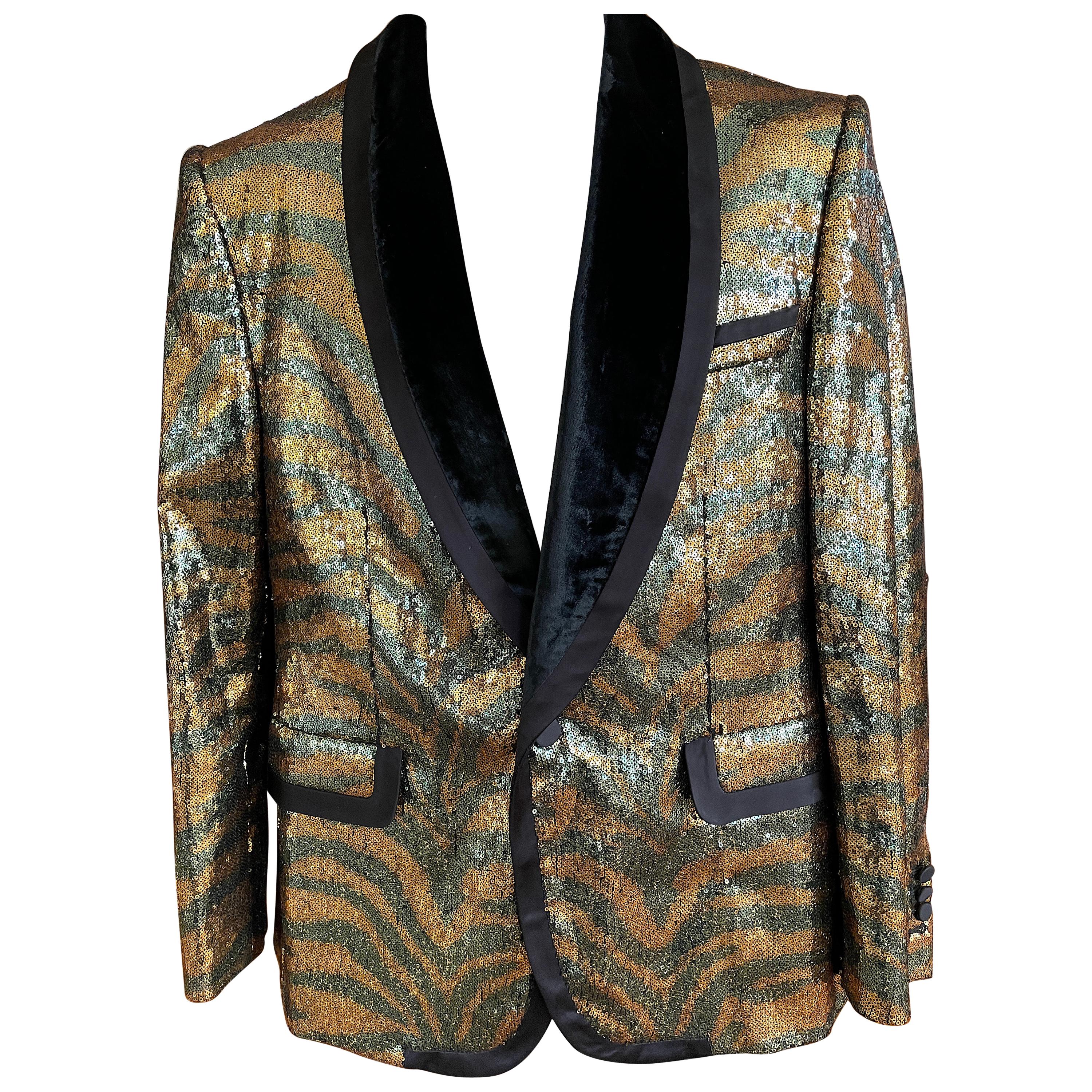 Marc Jacobs Men's Tiger Sequin Evening Jacket with Velvet Shawl Collar For Sale