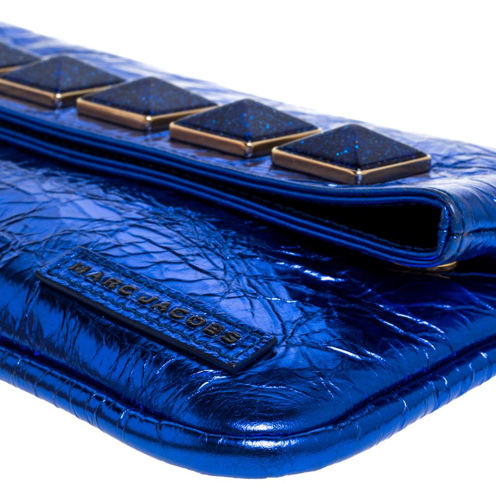 Women's Marc Jacobs Metallic Blue Crinkled Patent Leather Fergie Clutch