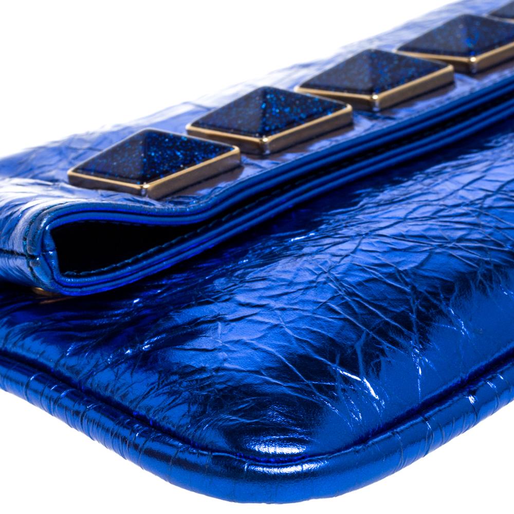 Marc Jacobs Metallic Blue Crinkled Patent Leather Fergie Clutch 1