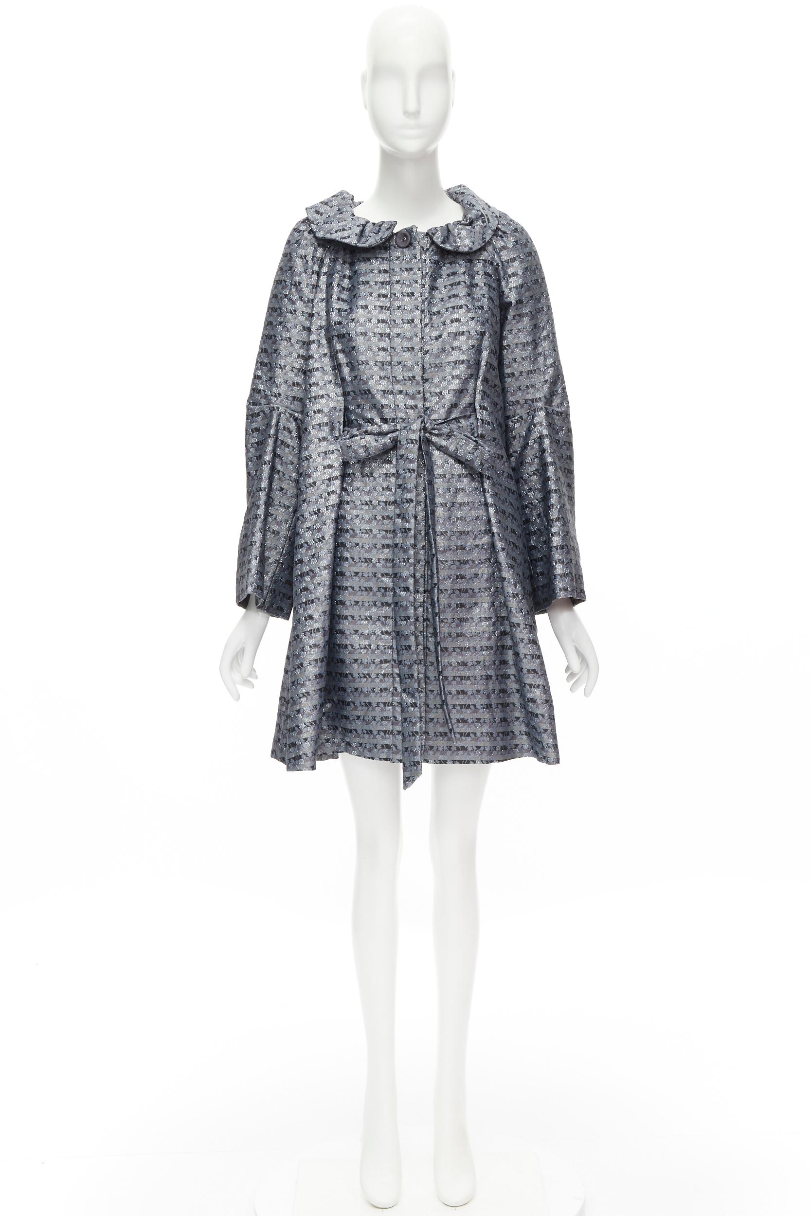 MARC JACOBS metallic blue floral jacquard belted front flared opera coat XS For Sale 7