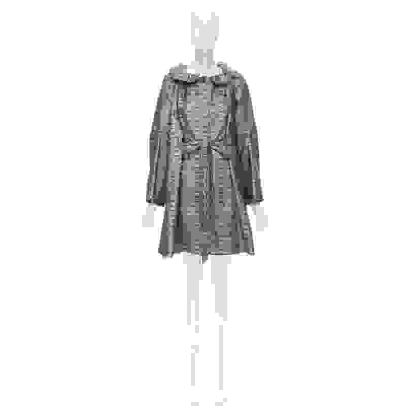 MARC JACOBS metallic blue floral jacquard belted front flared opera coat XS For Sale 7