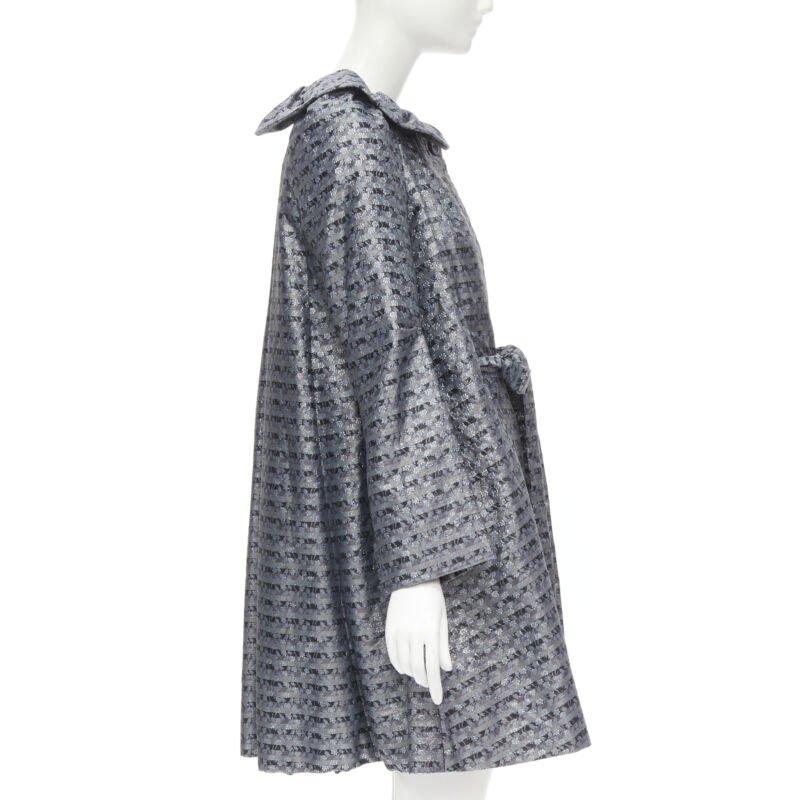 Women's MARC JACOBS metallic blue floral jacquard belted front flared opera coat XS For Sale