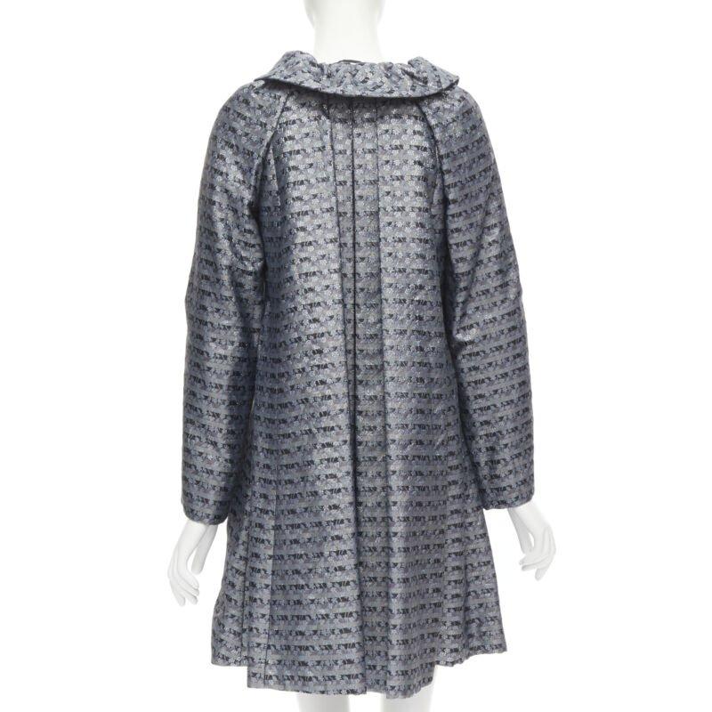 MARC JACOBS metallic blue floral jacquard belted front flared opera coat XS For Sale 1