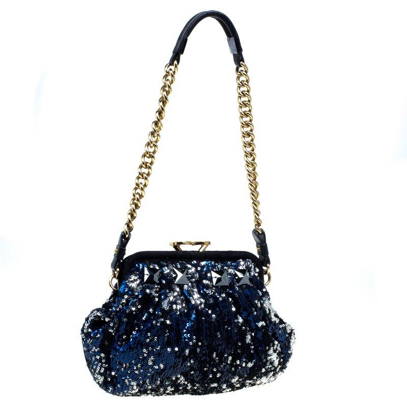 Black Marc Jacobs Metallic Blue Sequin Little Stam Bag