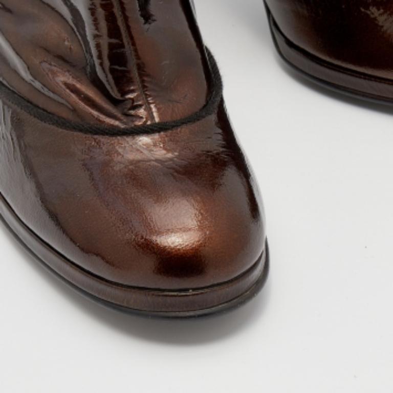 Women's Marc Jacobs Metallic Bronze Patent Leather Ankle Length Boots Size 40.5 For Sale