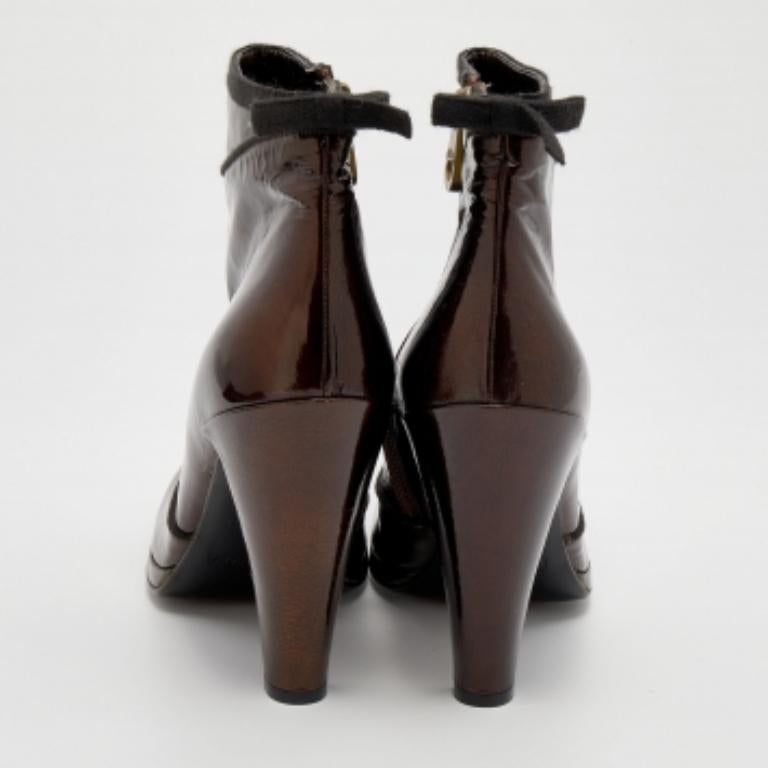 Marc Jacobs Metallic Bronze Patent Leather Ankle Length Boots Size 40.5 For Sale 1