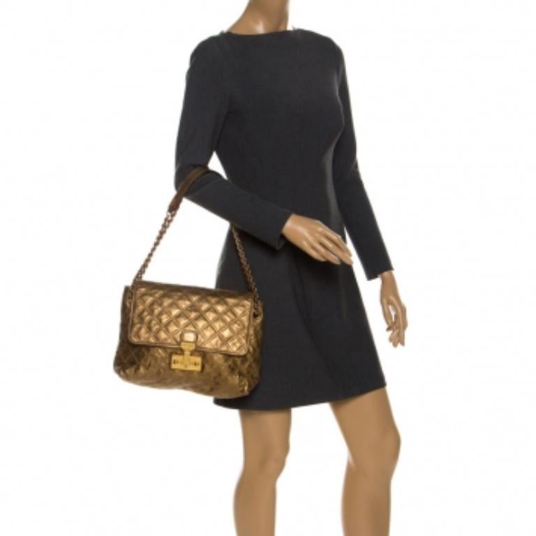 Marrone Marc Jacobs Borsa a tracolla in pelle trapuntata oro metallizzato in vendita