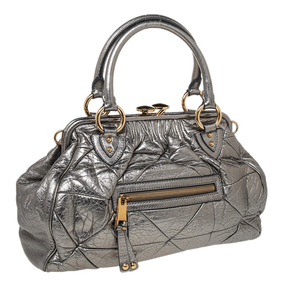 Marc Jacobs Metallic Grey Quilted Leather Stam Satchel For Sale at 1stDibs  | marc jacobs stam bag