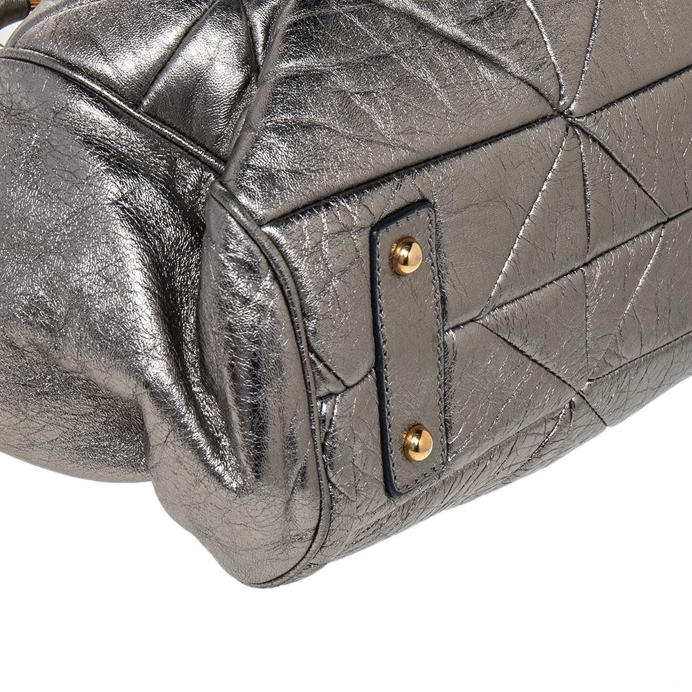 Women's Marc Jacobs Metallic Grey Quilted Leather Stam Satchel
