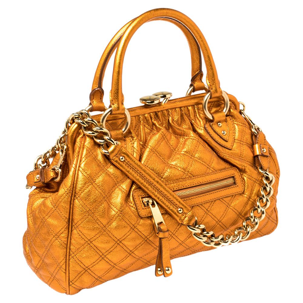 Women's Marc Jacobs Metallic Orange Quilted Leather Stam Satchel