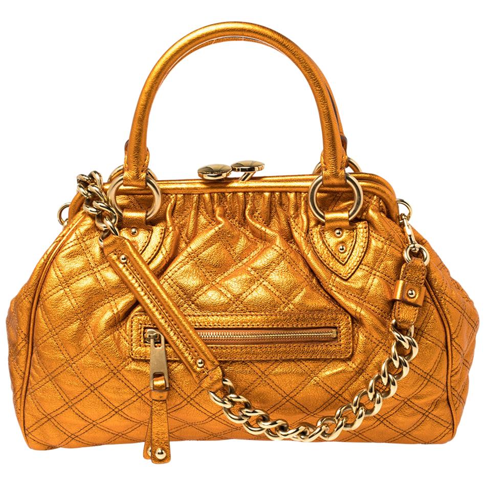 Marc Jacobs Metallic Orange Quilted Leather Stam Satchel