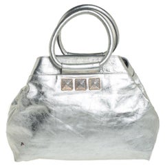 Marc Jacobs Metallic Silver Leather Ring Handle Tote