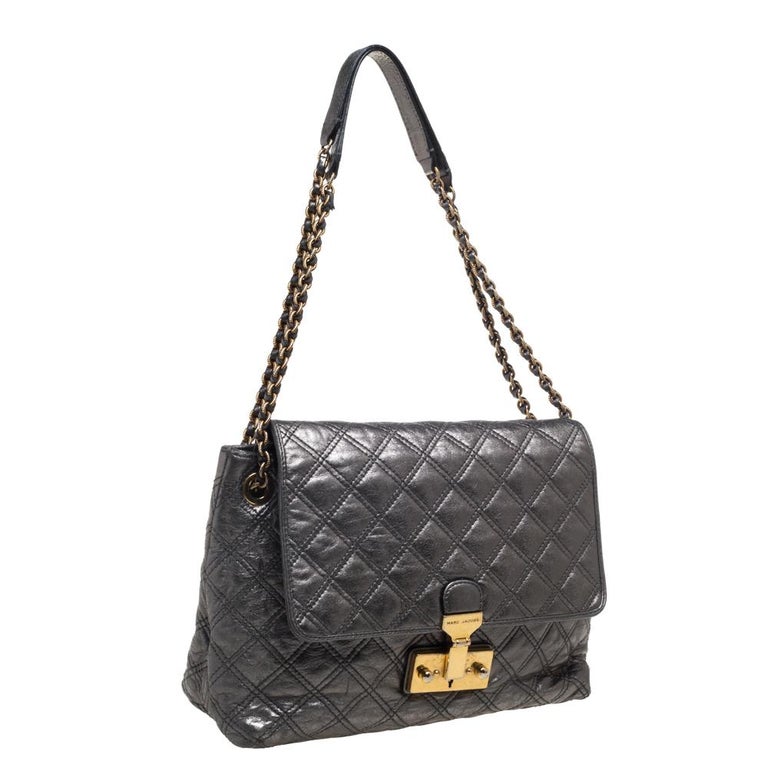 Marc Jacobs Metallic Silver Quilted Leather Large Baroque Single ...