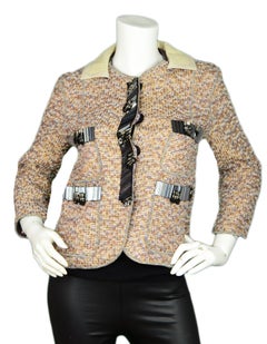 Marc Jacobs Metallic Tweed Jacket with Black Beaded Trim sz 2