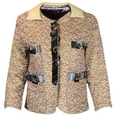 Marc Jacobs Metallic Tweed Jacket with Black Beaded Trim sz 2