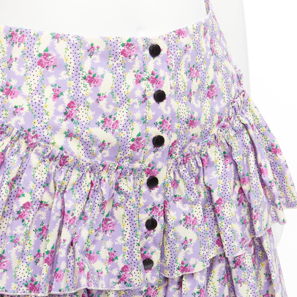 MARC JACOBS Mini Prairie Skirt purple floral print black lace trim tiered US0 XS For Sale 3